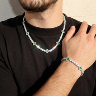 5mm Green Motif White Gold Plated Set